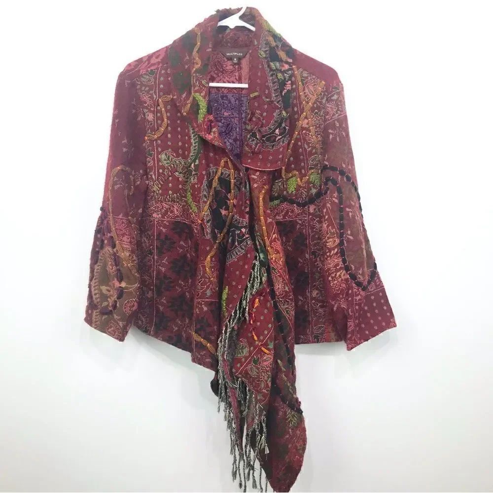 Multiples Colorful Embroidered and Patterned Asymmetrical Statement Jacket